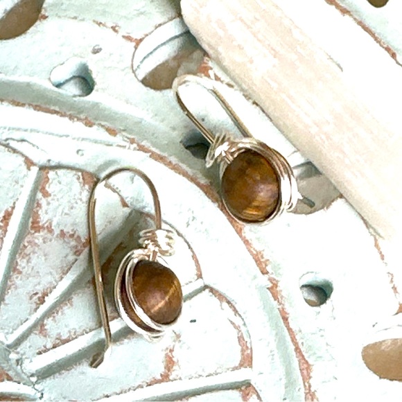 Alquimia Jewelry - Tige's eye bon bon earrings/ Manifesting power and wealth dangle long earrings